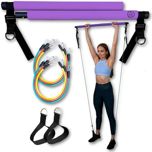 Portable Pilates Bar Kit with Resistance Bands, 6 Stackable Tension Ropes, Adjustable Strap Length, Foot Loops, Home Workout Equipment for Women. Fitness Exercises for Strength Training. in Saudi Arabia