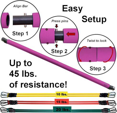 Portable Pilates Bar Kit with Resistance Bands, 6 Stackable Tension Ropes, Adjustable Strap Length, Foot Loops, Home Workout Equipment for Women. Fitness Exercises for Strength Training. in Saudi Arabia