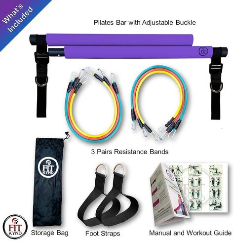 Portable Pilates Bar Kit with Resistance Bands, 6 Stackable Tension Ropes, Adjustable Strap Length, Foot Loops, Home Workout Equipment for Women. Fitness Exercises for Strength Training. in Saudi Arabia
