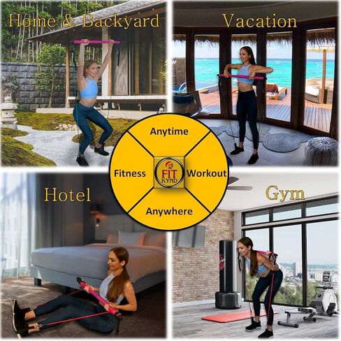 Portable Pilates Bar Kit with Resistance Bands, 6 Stackable Tension Ropes, Adjustable Strap Length, Foot Loops, Home Workout Equipment for Women. Fitness Exercises for Strength Training. in Saudi Arabia