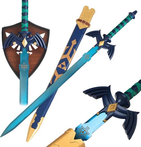 سيف أسطورة زيلدا الرئيسي، سيف ربط معدني كامل، نسخة طبق الأصل من شفرة زرقاء من الفولاذ المقاوم للصدأ مقاس 1:1، دعائم لعب الأدوار بالسيف الحقيقي مقاس 43 بوصة قابلة للتجميع in Kuwait