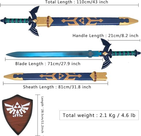 سيف أسطورة زيلدا الرئيسي، سيف ربط معدني كامل، نسخة طبق الأصل من شفرة زرقاء من الفولاذ المقاوم للصدأ مقاس 1:1، دعائم لعب الأدوار بالسيف الحقيقي مقاس 43 بوصة قابلة للتجميع in Kuwait