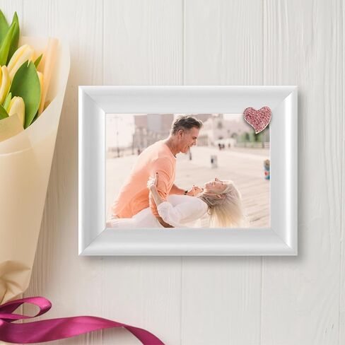 إطارات صور مقاس 5 × 7 مع زخرفة على شكل قلب، إطار صور خشبي مع زخرفة قلب قابلة للفصل لعرض الحائط والطاولة، مناسب لصور عيد الأم لمحبي النساء، أبيض in Saudi Arabia