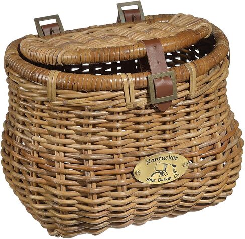 Nantucket Bicycle Basket Co. Madaket Creel Front Bicycle Basket with Lid, Natural Honey in Kuwait