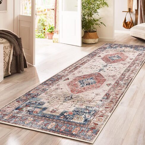 Falflor 2'x6' Non Slip Vintage Distressed Runner Rugs for Bedroom Washable Entryway Low Pile Kitchen Rug Floor Carpet Runners for Hallway Living Room in Kuwait