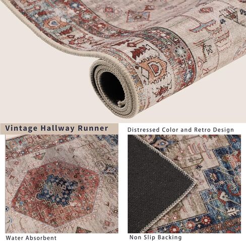 Falflor 2'x6' Non Slip Vintage Distressed Runner Rugs for Bedroom Washable Entryway Low Pile Kitchen Rug Floor Carpet Runners for Hallway Living Room in Kuwait