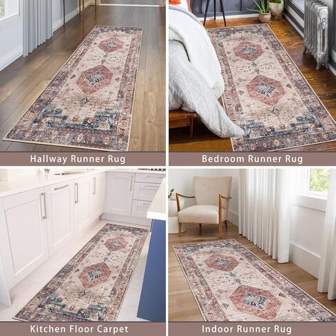 Falflor 2'x6' Non Slip Vintage Distressed Runner Rugs for Bedroom Washable Entryway Low Pile Kitchen Rug Floor Carpet Runners for Hallway Living Room in Kuwait