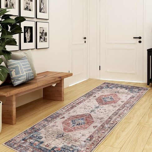 Falflor 2'x6' Non Slip Vintage Distressed Runner Rugs for Bedroom Washable Entryway Low Pile Kitchen Rug Floor Carpet Runners for Hallway Living Room in Kuwait