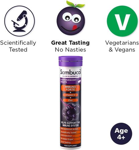 Sambucol Black Elderberry Effervescent Tablets - with Vitamin C & Zinc, Immune Support Supplement, Black Elderberry with Zinc and Vitamin C Effervescent Tablets, Drink Fizzies - 15 Tablets in Saudi Arabia