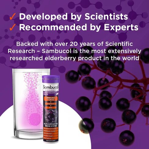 Sambucol Black Elderberry Effervescent Tablets - with Vitamin C & Zinc, Immune Support Supplement, Black Elderberry with Zinc and Vitamin C Effervescent Tablets, Drink Fizzies - 15 Tablets in Saudi Arabia