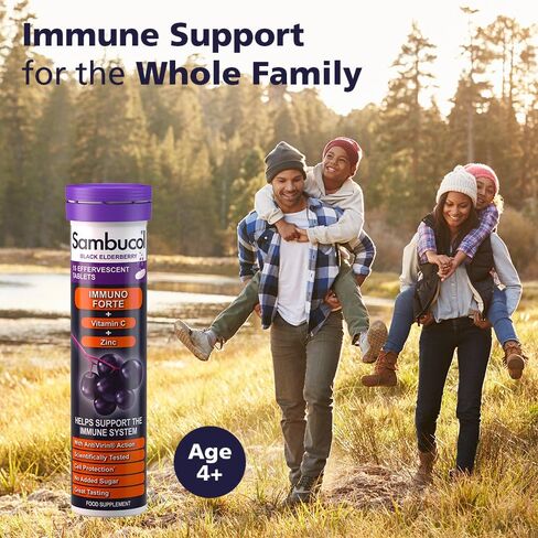Sambucol Black Elderberry Effervescent Tablets - with Vitamin C & Zinc, Immune Support Supplement, Black Elderberry with Zinc and Vitamin C Effervescent Tablets, Drink Fizzies - 15 Tablets in Saudi Arabia