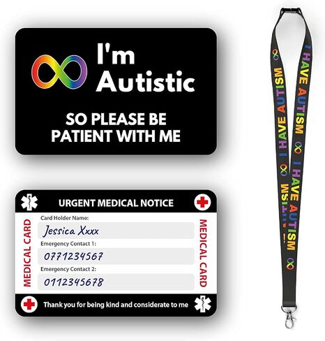 Autism Autistic Anxious Non-Verbal Awareness Medical Card, Autism Card with Writable Panel and Autism Patterned Lanyard with Waterproof Card Holder (I’m Autistic Card & Autism Lanyard) in Kuwait