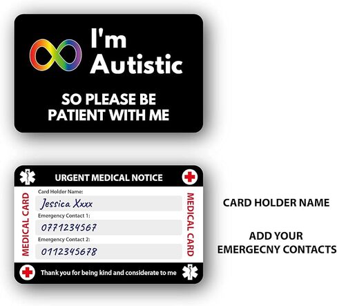 Autism Autistic Anxious Non-Verbal Awareness Medical Card, Autism Card with Writable Panel and Autism Patterned Lanyard with Waterproof Card Holder (I’m Autistic Card & Autism Lanyard) in Kuwait