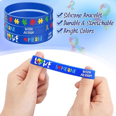 sinasasspel التوحد الوعي سيليكون أساور شارات وسلاسل المفاتيح مجموعة 36pcs، قطع اللغز الملونة الأساور المطاطية شارة دبابيس أساور التوحد للنساء الرجال في سن المراهقة، لوازم التدريس in Kuwait