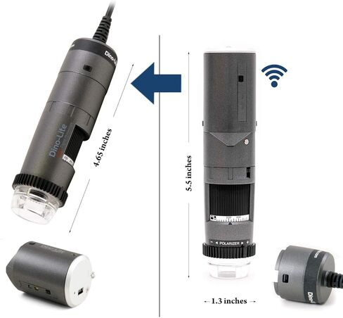 مجهر Dino-Lite لاسلكي + USB رقمي WF4115ZT - 1.3 ميجابكسل، تكبير بصري 20x - 220x، قياس، ضوء مستقطب (WF-20 متضمن) in Kuwait