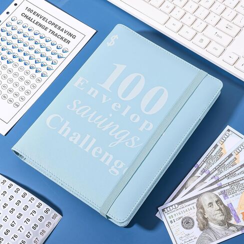 100 مظروف لتوفير المال، مجلد تحدي توفير المال A5، كتاب مغلف لحفظ الميزانية مع مظاريف نقدية وملصقات، غلاف جلدي، مخطط مالي لمنظم أموال الميزانية (أسود) in Kuwait