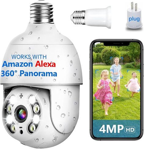 4MP Keilini Light Bulb Security Camera Outdoor Wireless Wifi Waterproof,Light Socket Security Camera 360,Home Wireless Security Cameras Audible Alarm in Saudi Arabia