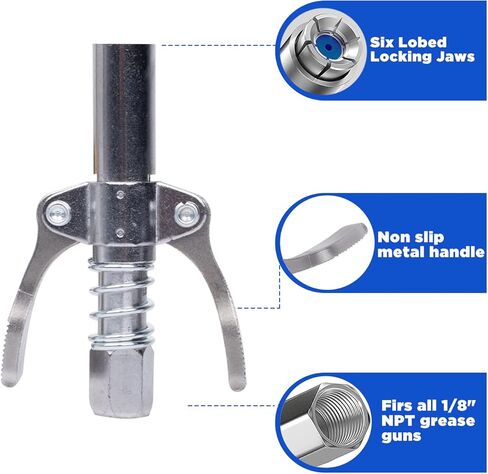 مسدس الشحوم، مجموعة مسدس الشحوم الثقيل 7000 رطل لكل بوصة مربعة، تحميل 14 أونصة، خرطوم زنبركي مرن 18 بوصة، 2 مقرنة عمل، 2 أنبوب صلب تمديد وفوهة واحدة من النوع الحاد متضمنة in Kuwait