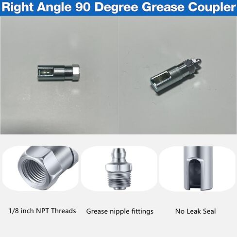 1 PCS Grease Gun Coupler Strong Grease Coupler Grease Gun Tip Push on Slotted Right Angle 90 Degree Grease Coupler with 1/8 inch NPT Threads for Farm Truck Auto Industrial Use in Kuwait