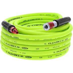 Flexzilla Air Hose with ColorConnex Industrial Type D Coupler and Plug, 3/8 in. x 50 ft., Heavy Duty, Lightweight, Hybrid, ZillaGreen - HFZ3850YW2-D