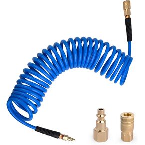 Air Compressor Hose 1/4 in x 25 ft PU Air Hose Kit with 1/4" Industrial Air Fittings and Bend Restrictors, Working Pressure of 300 PSI, Blue