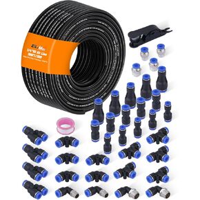 1/4" Air Line Tubing Kit, 100FT(30M) SAE J844 PA Nylon Air Hose Tubing with Cutter and Teflon Tape, 1/4" Air Hose with Push to Connect Fittings for Air Brake System Or Fluid Transfer(40PCS)