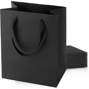 Black Gift Bags With Handles: 8x5x10 Inch 6pcs Black Paper Gags Medium Bulk For Party Shopping Birthday Wedding