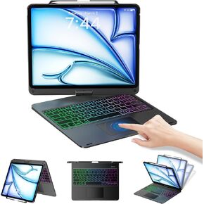 Keyboard Case for iPad Air 13-inch (M2) 2024 & Pro 12.9-inch 6th Generation 2022, Trackpad, 360° Rotatable, 7-Colors Backlit Wireless Keyboard for iPad Pro 12.9''(5th/4th/3rd Gen), Black