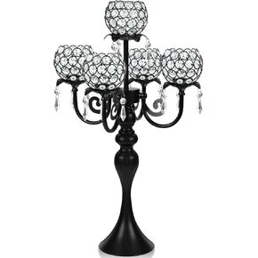 2 PCS Kehail Crystal Table Decoration Gold Candle Holder with Pendant, 5 Arm Candelabra Holder Beautiful Hollow Engraved Table Centerpiece for Christmas, Thanksgiving, Weddings, Holiday Parties