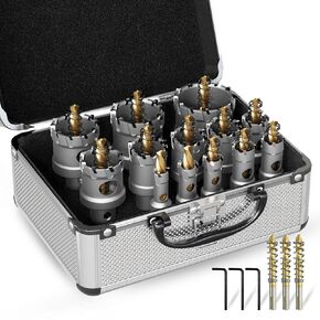 19 PCS (1/2" to 2-1/8") Carbide Hole Saw Kit for Metal - Heavy Duty TCT Hole Cutter Drill Bits Set with Titanium Pilot & L-Wrench, for Stainless Steel/Iron/Aluminum | Metal|