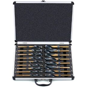 EFFICERE 8-Piece Premium 1/2" Reduced Shank Silver and Deming Large Drill Bit Set in Aluminum Carry Case, M2 High Speed Steel, 135-Degree Split Point | SAE Inch Size 9/16" - 1" by 1/16th Increment