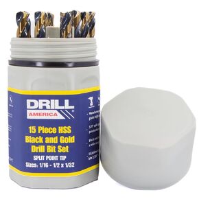 Drill America - KFD29J-PC 29 Piece Heavy Duty High Speed Steel Drill Bit Set with Black and Gold Finish in Round Case (1/16" - 1/2" x 64ths), KFD Series