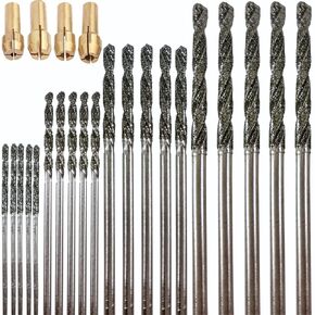 Drilax 1mm 1.5mm 2mm 2.5mm Diamond Drill Bits for Stones, Sea Glass, Seashells Compatible with Dremel - 4 Collets Included 24 Pc Set