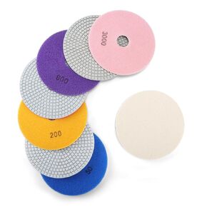 4 Inch Diamond Polishing Pads with 5/8’’-11 Backer Pad, 12PCS Wet/Dry Granite Stone Polish Pad Kit for Drill, Grinder, Polisher, 50-6000 Grit Polishing Pad for Concrete Marble Rock Countertop Quartz