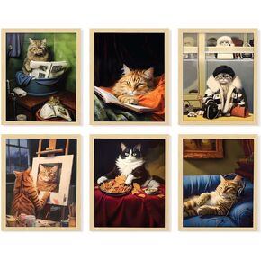 97 Decor Funny Cat Poster - 8x10 Inch Cat Art Wall Decor, Cute Cat Pictures, Kitty Cat Wall Art Prints, Funny Animal Painting for Cat Lovers Bedroom Decorations (UNFRAMED)