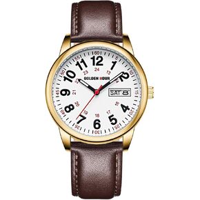 GOLDEN HOUR Easy Read Analog Quartz Watch for Men and Women with Stainless Steel Expansion Band and Glow Dial
