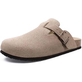 Genuine Suede Clogs for Women Men Soft Cork Footbed Leather Mules Comfort Potato Shoes with Arch Support