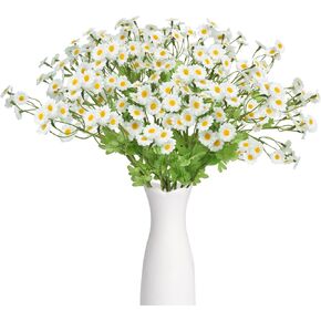 Small Daisy Artificial Flowers Mini Daises Flowers 4 Bouquets 10 Inch Faux Chamomile Silk flowers for Home Decoration Flowers Arrangment (White)