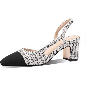 MIRAAZZURRA Women Sling Back Pumps Chunky Heels Sexy Splicing Round Toe Casual Wedding Shoes for Women Fashion Dress Shoes