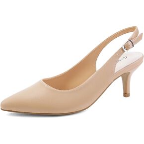Greatonu Women's Slingback Kitten Heel Pointed Toe Dress Pumps Shoes