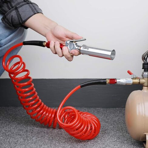 Hromee 1/4 in x 25 ft Polyurethane Recoil Air Hose with Bend Restrictors Compressor Hose with 1/4" Industrial Universal Quick Coupler and I/M Plug Kit, Red in Saudi Arabia