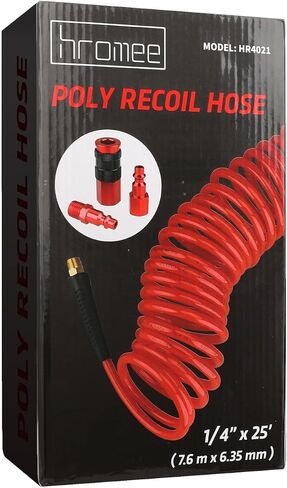 Hromee 1/4 in x 25 ft Polyurethane Recoil Air Hose with Bend Restrictors Compressor Hose with 1/4" Industrial Universal Quick Coupler and I/M Plug Kit, Red in Saudi Arabia