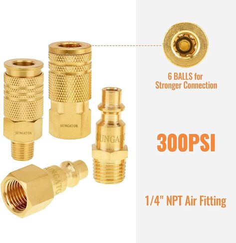 SUNGATOR Air Hose Fittings 1/4" NPT, 16-Piece Solid Brass Quick Connect Air Line Fittings, 1/4 Inch Compressor Accessories, Coupler and Plug Kit, 1/4'' Quick Connect Hose Repair Kit in Saudi Arabia