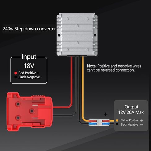 18V to 12V Step Down Power Inverter Aadpter Works with Milwaukee 18 Volt Battery, DC 18V to DC 12V 20A 240W Power Wheel Converter, Buck Boost Voltage Regulator with Low Voltage Protection in Saudi Arabia