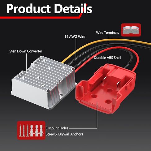18V to 12V Step Down Power Inverter Aadpter Works with Milwaukee 18 Volt Battery, DC 18V to DC 12V 20A 240W Power Wheel Converter, Buck Boost Voltage Regulator with Low Voltage Protection in Saudi Arabia