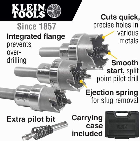 أدوات Klein 31872 مجموعة منشار الثقب الثقيل ، تشمل قواطع ثقب كربيد وتجريبية في حالة بلاستيكية مقولبة الصدأ ، 4 قطع in Kuwait