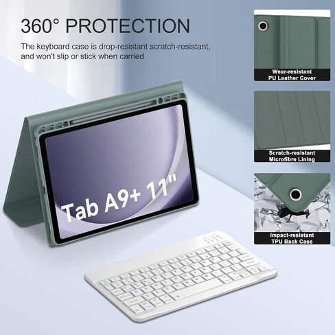 حافظة لوحة مفاتيح لجهاز Samsung Galaxy Tab A9 Plus/A9+ 5G 11 بوصة 2023، 7 ألوان خلفية، نوم/استيقاظ تلقائي، بلوتوث لاسلكي، لوحة مفاتيح قابلة للفصل، غطاء فوليو ذكي مع حامل قلم S، وردي in Saudi Arabia