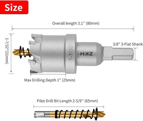 ZKH 2-1/2 Inch Carbide Hole Saw Drill Bit for Hard Metal, Tungsten Carbide Tipped Hole Saw Cutter with 2Pcs Titanium-Plated Pilot Drill bit, Great for Metal, Stainless Steel, Iron, Aluminium, Alloys in Saudi Arabia