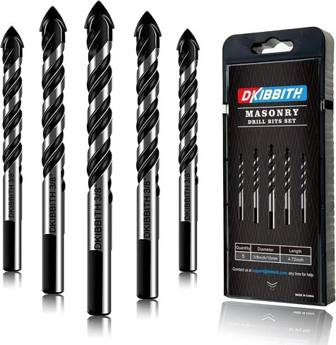 10-Piece Masonry Drill Bit Set for Concrete Tile Glass Ceramic Brick,1/8 to 1/2 Inch Drilling Bits with Triangle Handle,Tungsten Steel Alloy Tip.（Black） in Kuwait