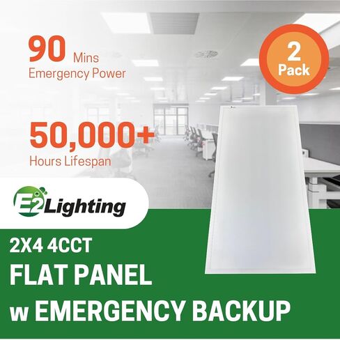2 Pack 2X4 LED Flat Panel Light with Emergency Battery Backup 35W-40W-45W-50W Wattage Selectable 3000K-3500-4000K-5000K in Saudi Arabia